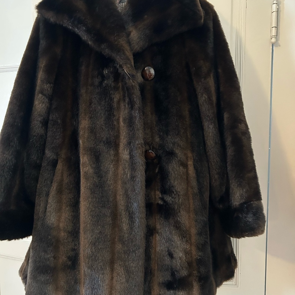 Jones New York Dark Brown faux mink Jacket shawl  neck